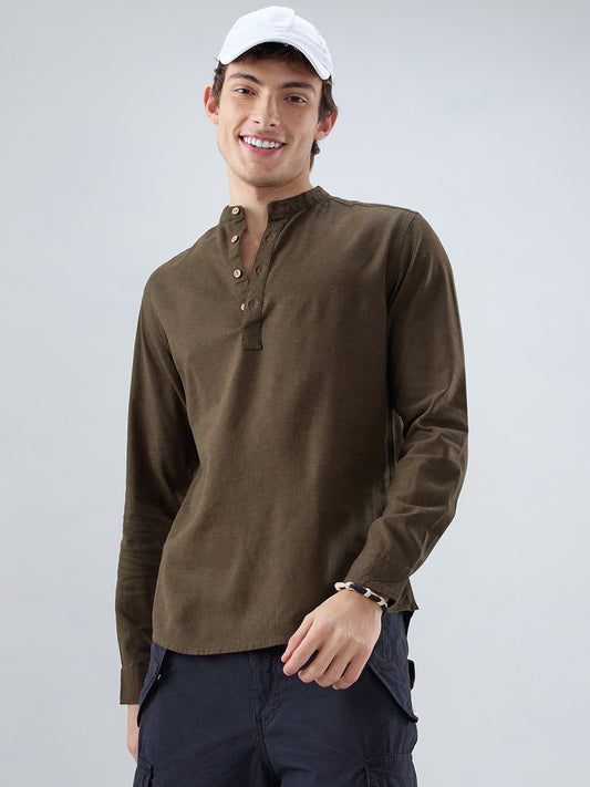 Premium Olive Green Linen Blend Kurta