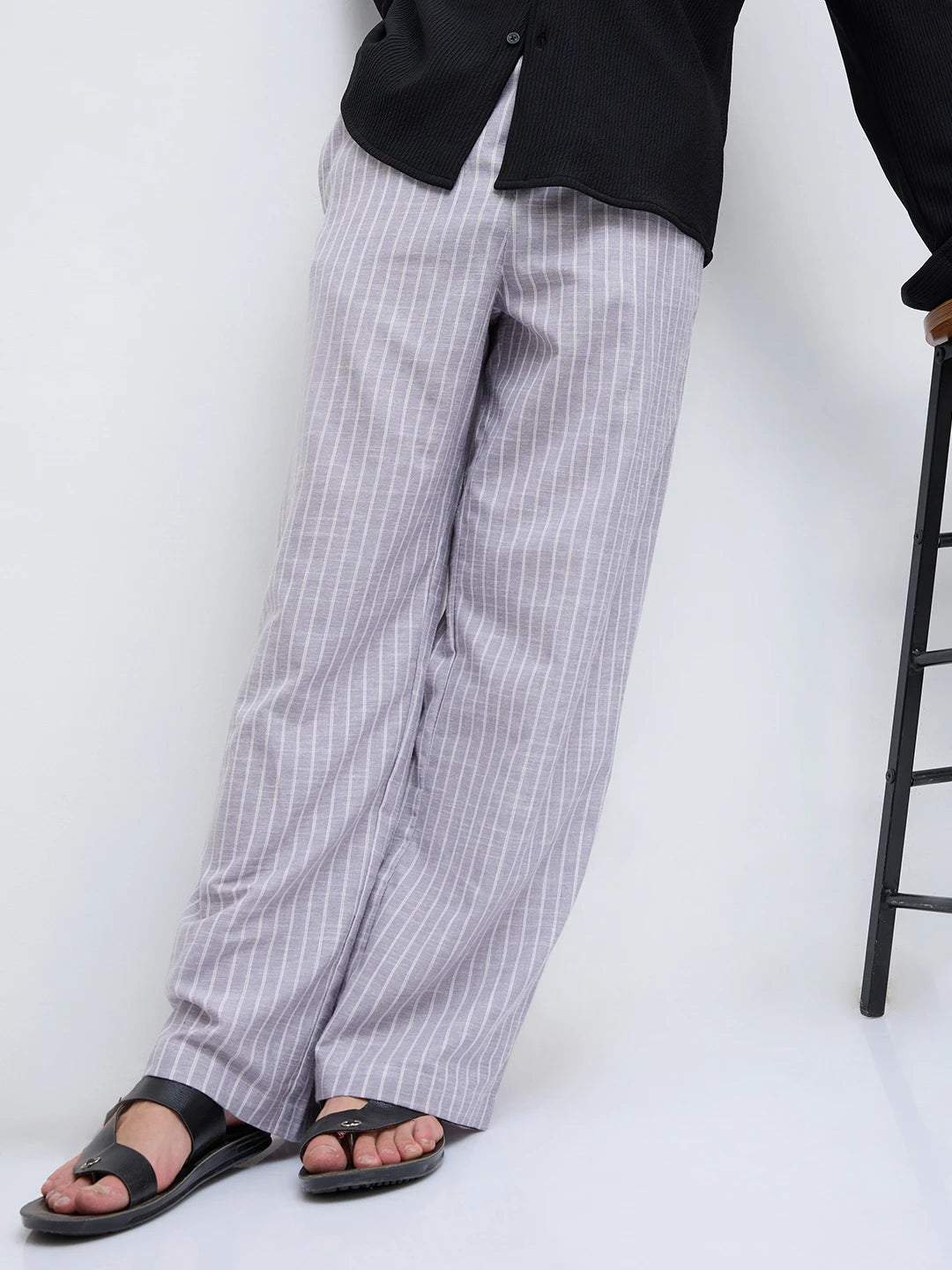 Trendy Mauve Striped Wide Leg Trousers