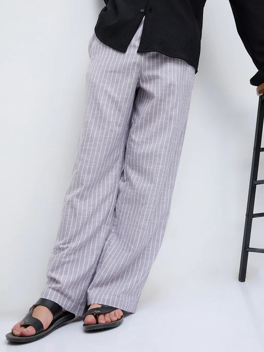 Trendy Mauve Striped Wide Leg Trousers