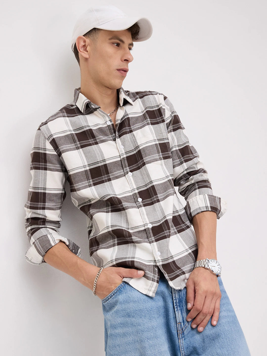 Classic White & Brown Tartan Checks Shirt