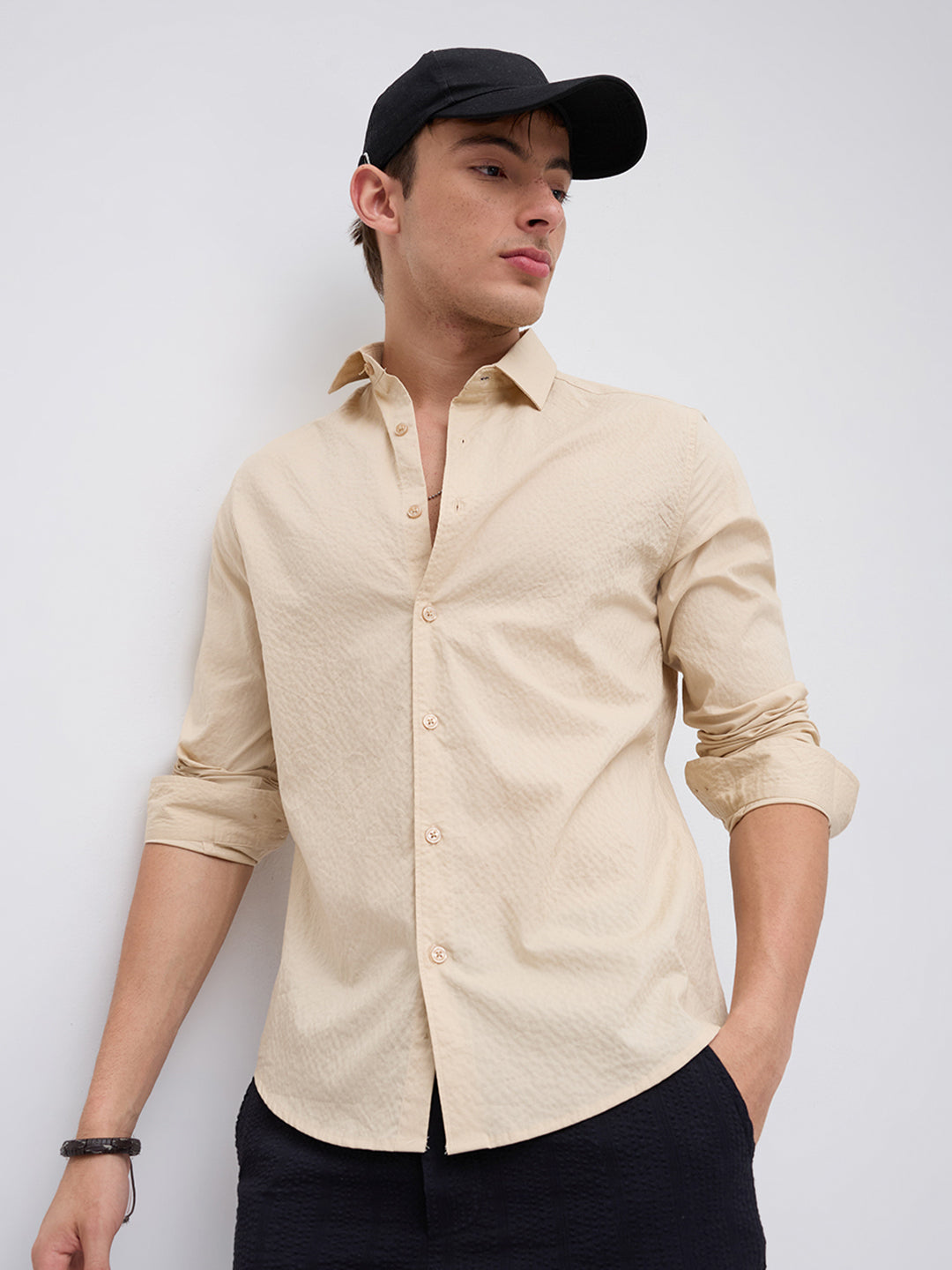 Minimal Beige Textured Shirt
