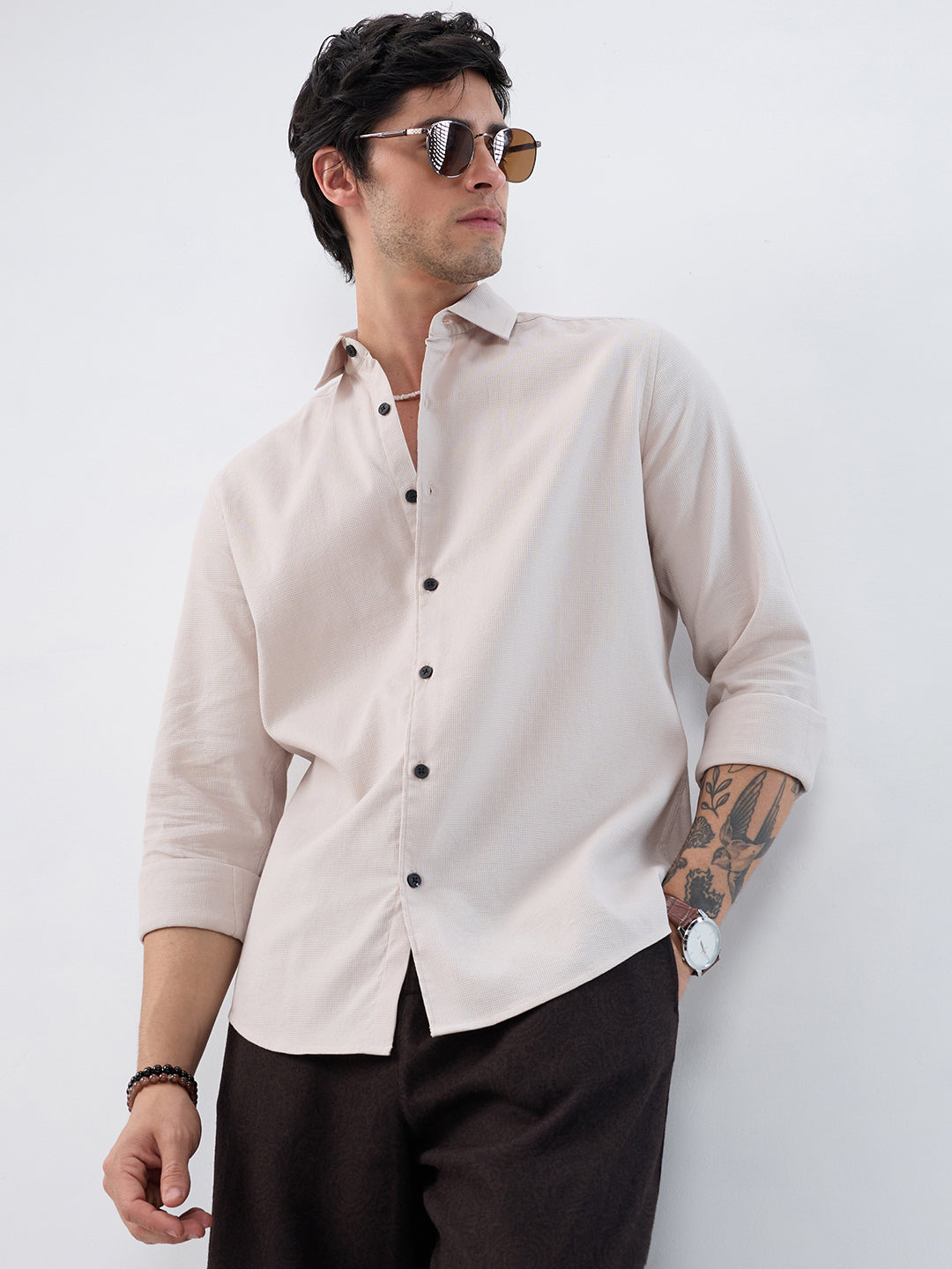 Light Bisque Beige Subtle Emboss Essential Shirt