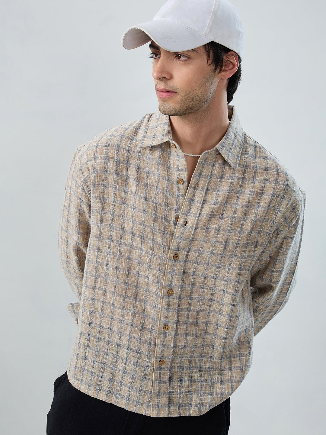 Seaside Beige Burlap Linen Blend Boxy Fit Crop Shirt