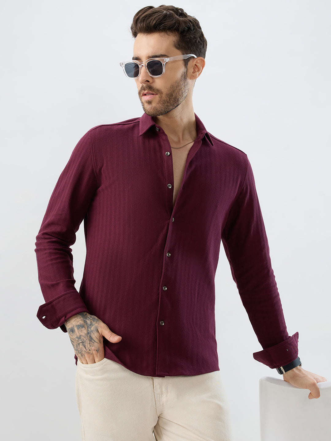 Deep Maroon Herringbone Knit Shirt