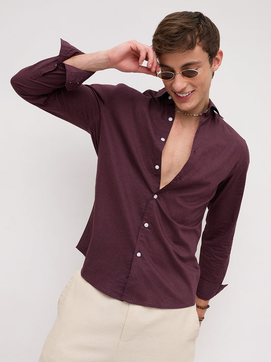 Rich Wine Linen Blend Everyday Shirt
