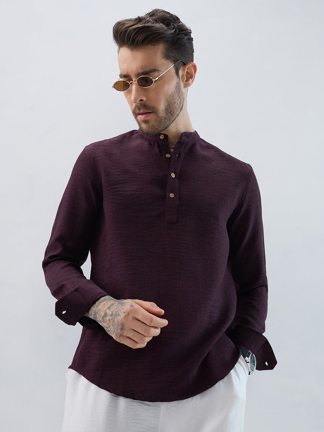 Elegant Slub Textued Plum Kurta