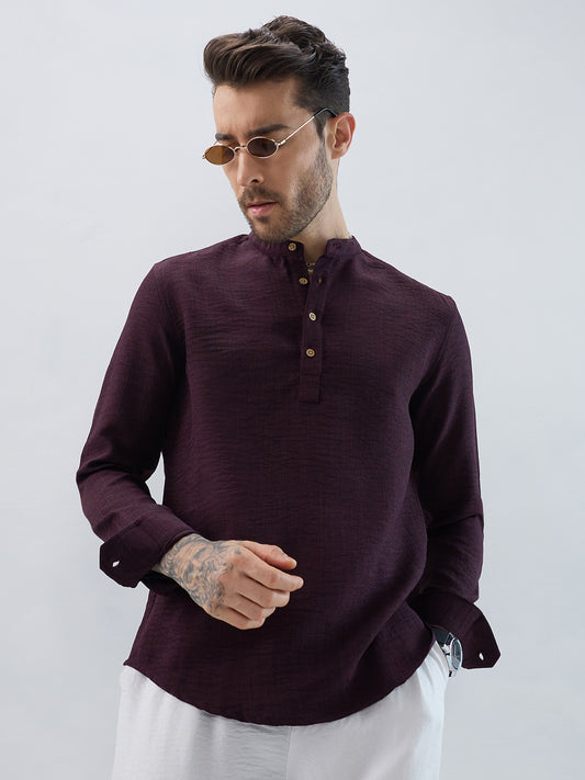 Elegant Slub Textued Plum Kurta