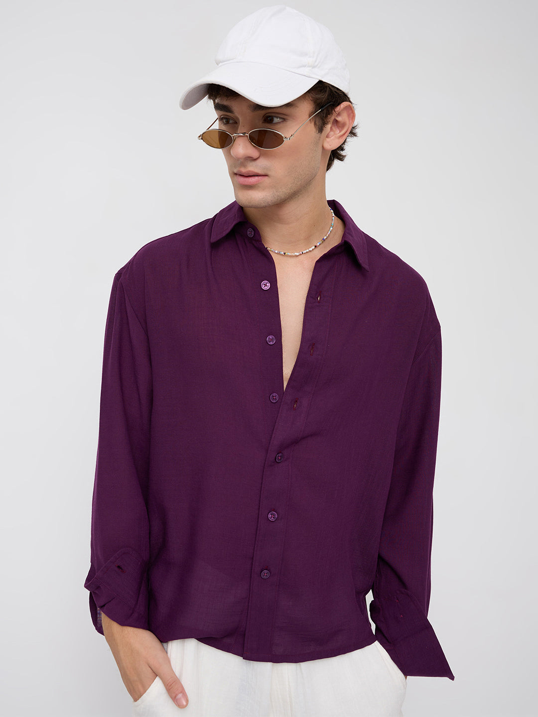Elegant Wine Boxy Fit Crop Shirt