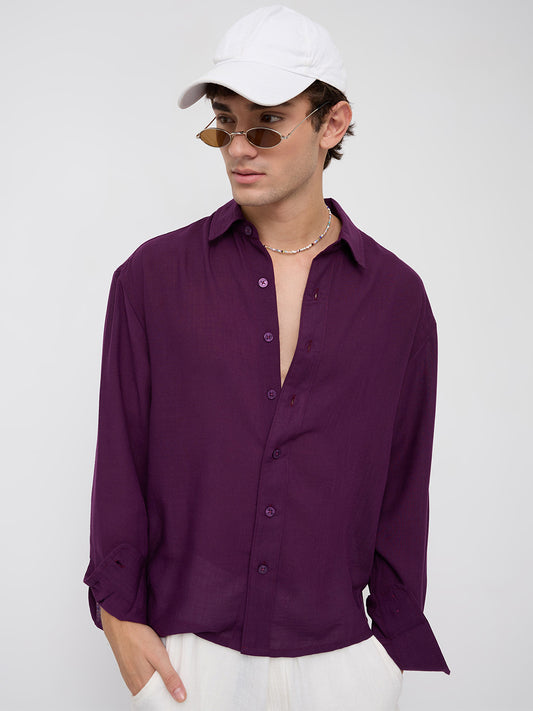 Elegant Wine Boxy Fit Crop Shirt