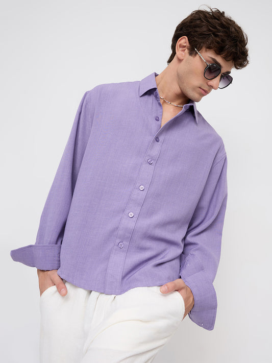 Soft Amethyst Fine Weave Boxy Fit Crop Shirt