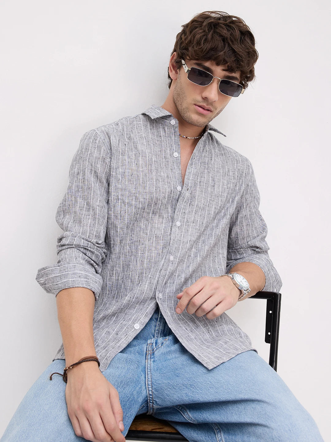 Bluish Grey Melange Textured Shirt