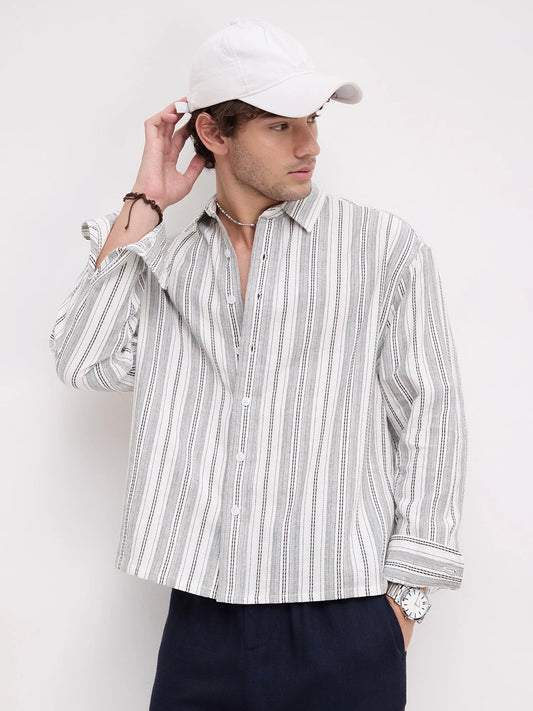 Refined Monochrome Striped Boxy Fit Crop Shirt