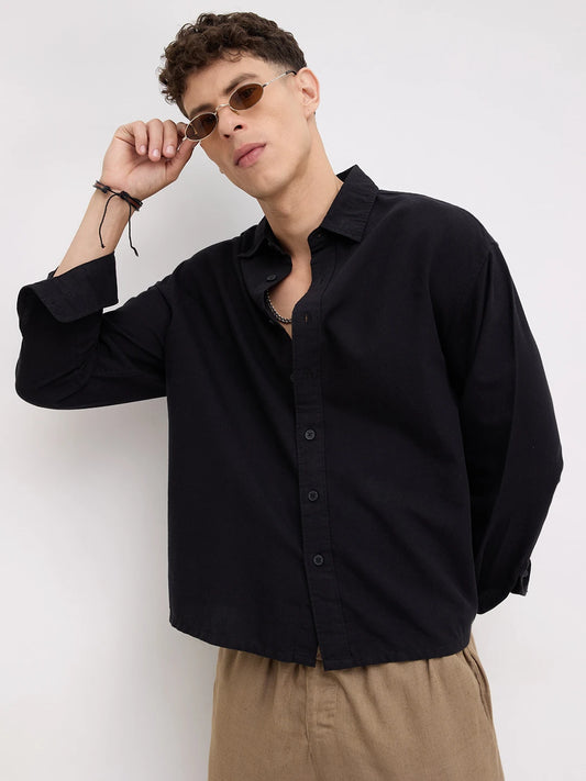 Timeless Tensil Black Boxy Fit Crop Shirt