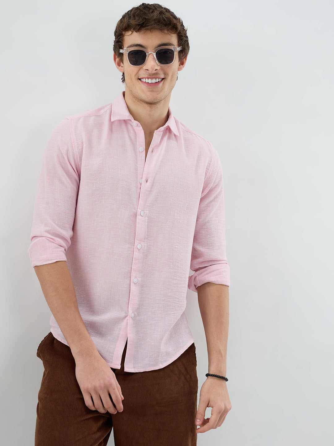 Baby Pink Crinkled Textured Shirt