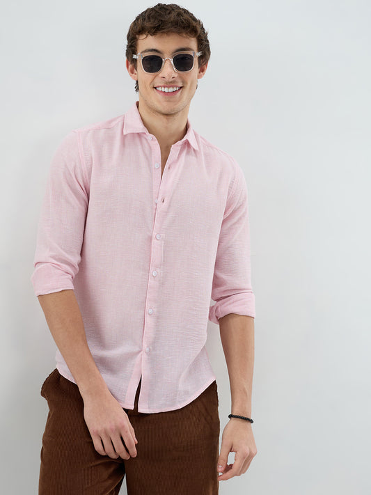 Baby Pink Crinkled Textured Shirt