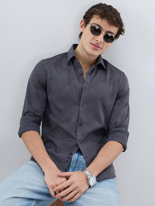 Intricate Grey Block Weave Knitted Shirt