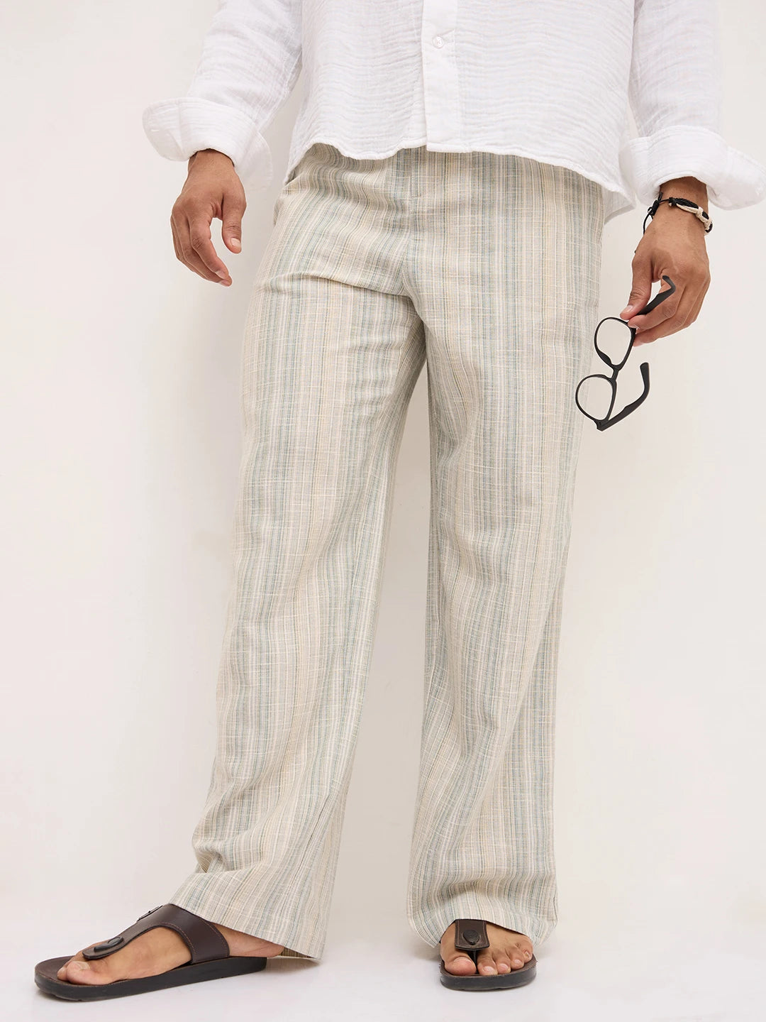 Coastal Breeze Multicolor Slub Striped Wide Leg Trousers