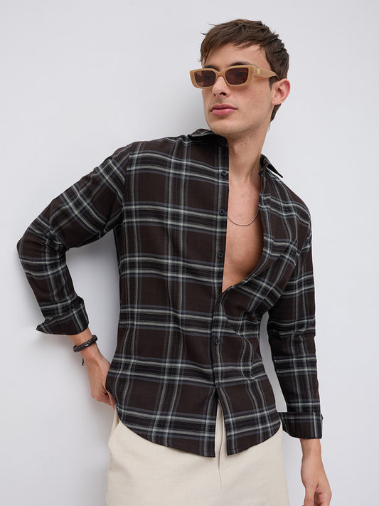 Brown & White Contrast Bold Checks Shirt