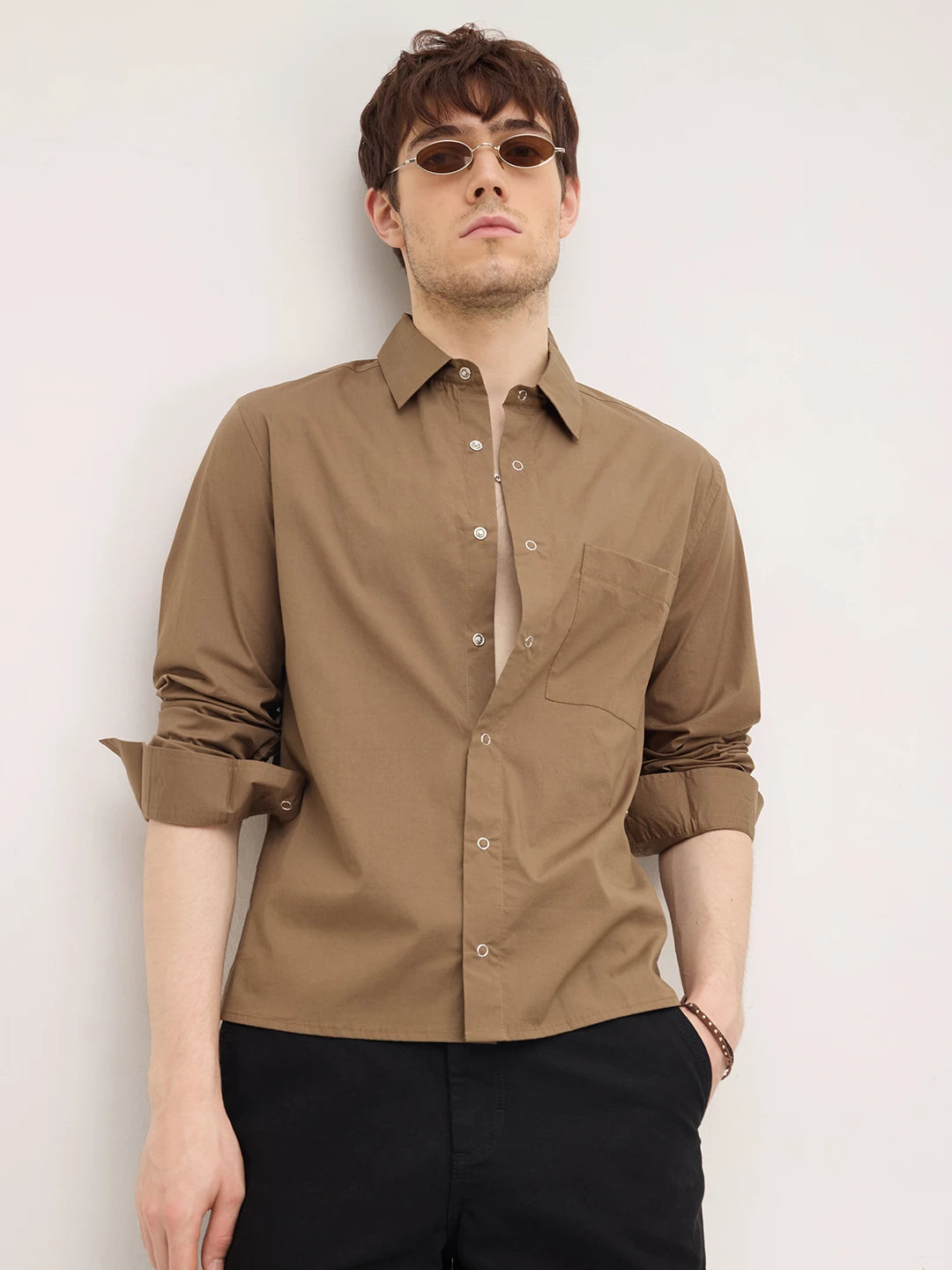 Luxe Deep Khaki Straight Hem Oversized Shirt