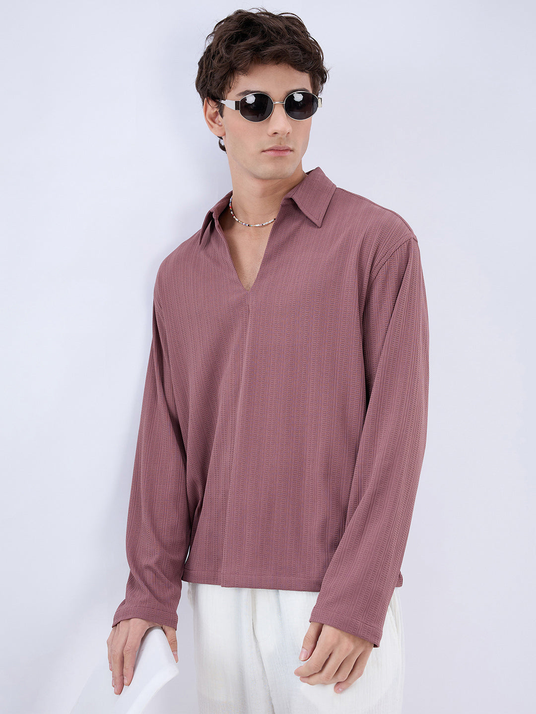 Heather Purple Fine Weave Oversized Knitted Polo Shirt