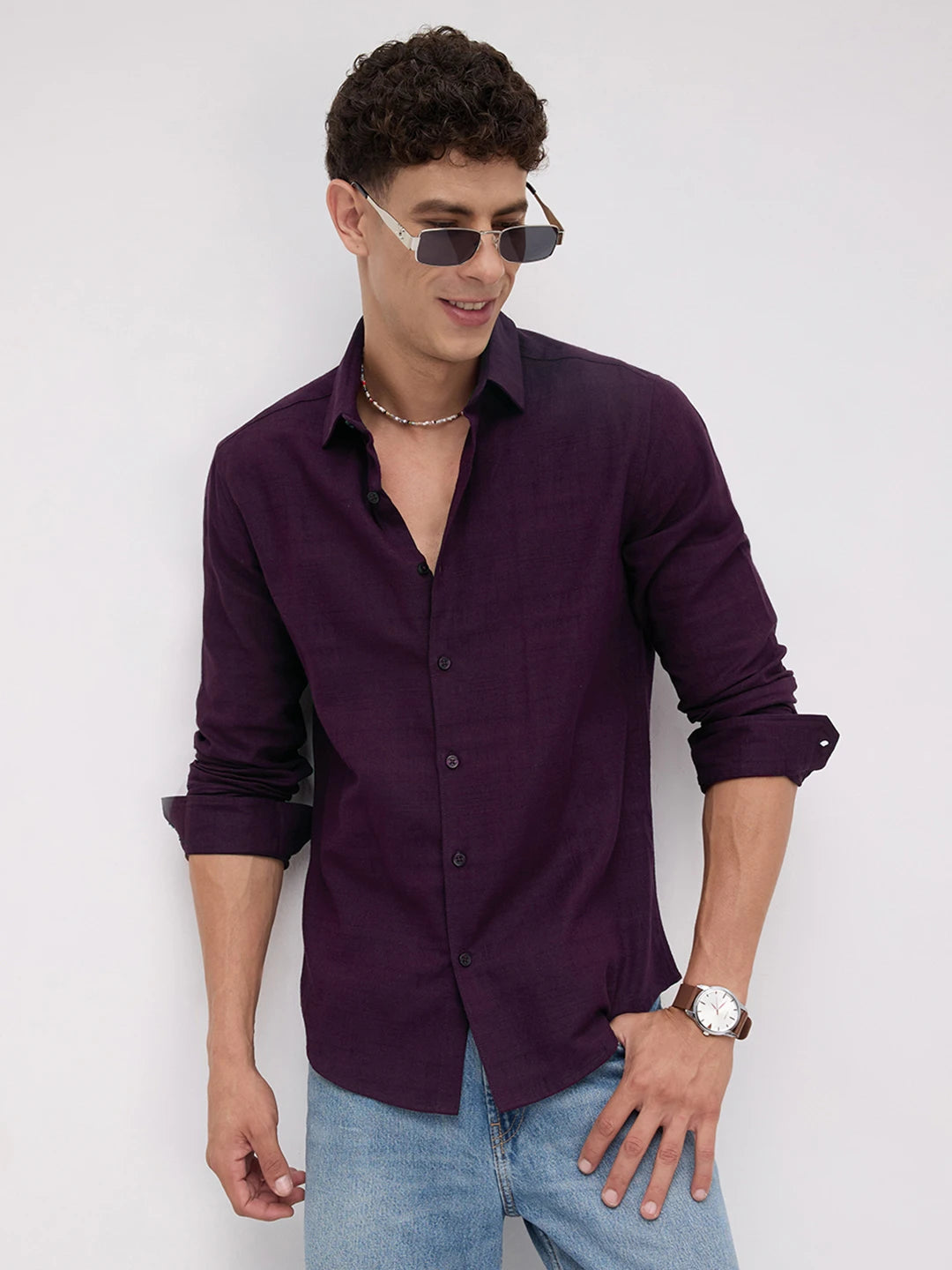 Wine Crossgrain Micro Textured Shirt