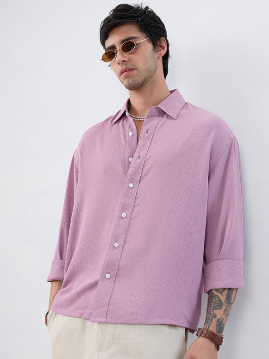 Refined Dusty Rose Pink Textured Boxy Fit Crop Shirt