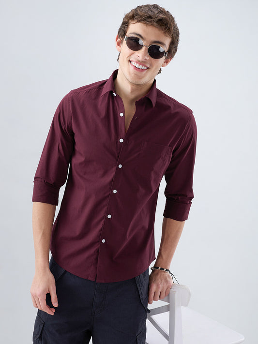 Classic Maroon Poplin Peach Finish Shirt