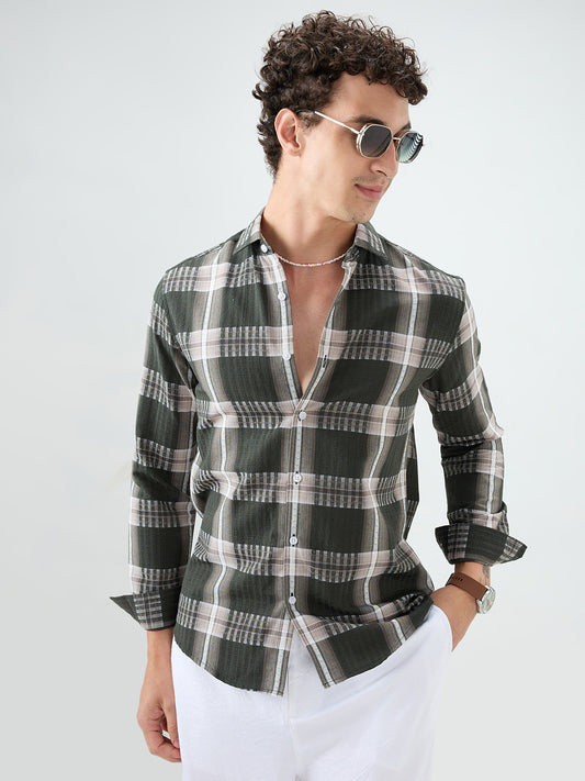 Forest Green Soft Textured Checks Shirt
