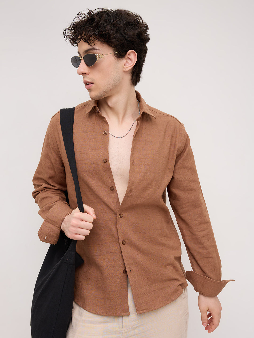 Russet Brown Crossgrain Micro Textured Shirt