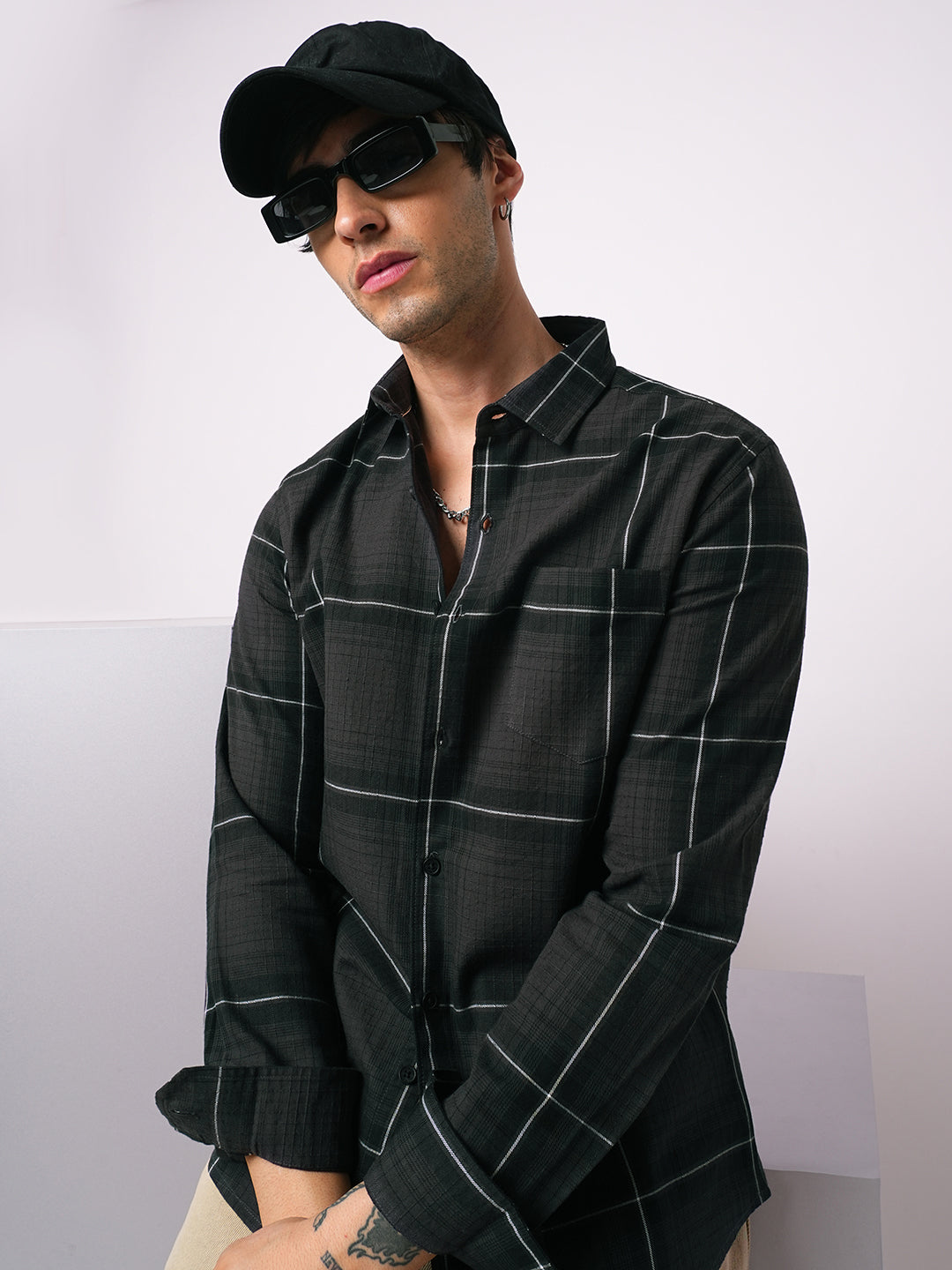 Sumptuous Retro Black Windowpane Checks Shirt