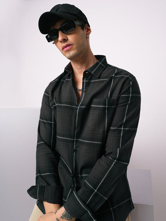 Sumptuous Retro Black Windowpane Checks Shirt