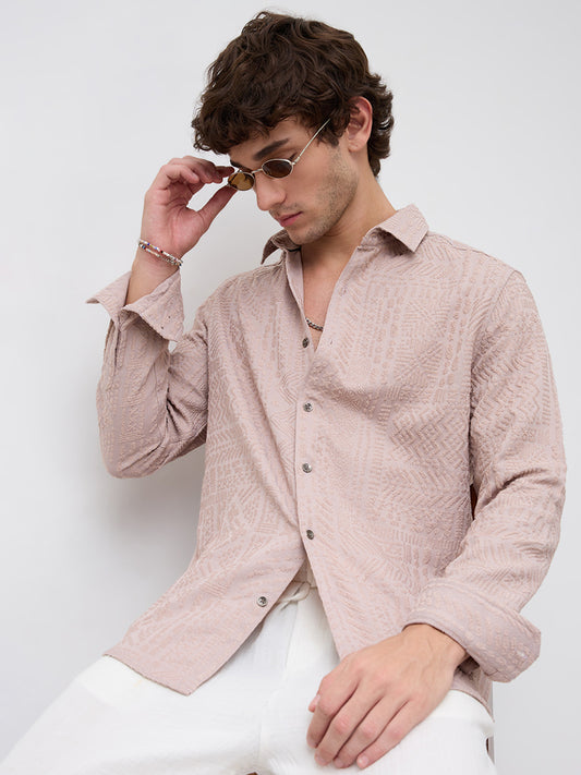 Rouge Pink Embossed Textured Shirt
