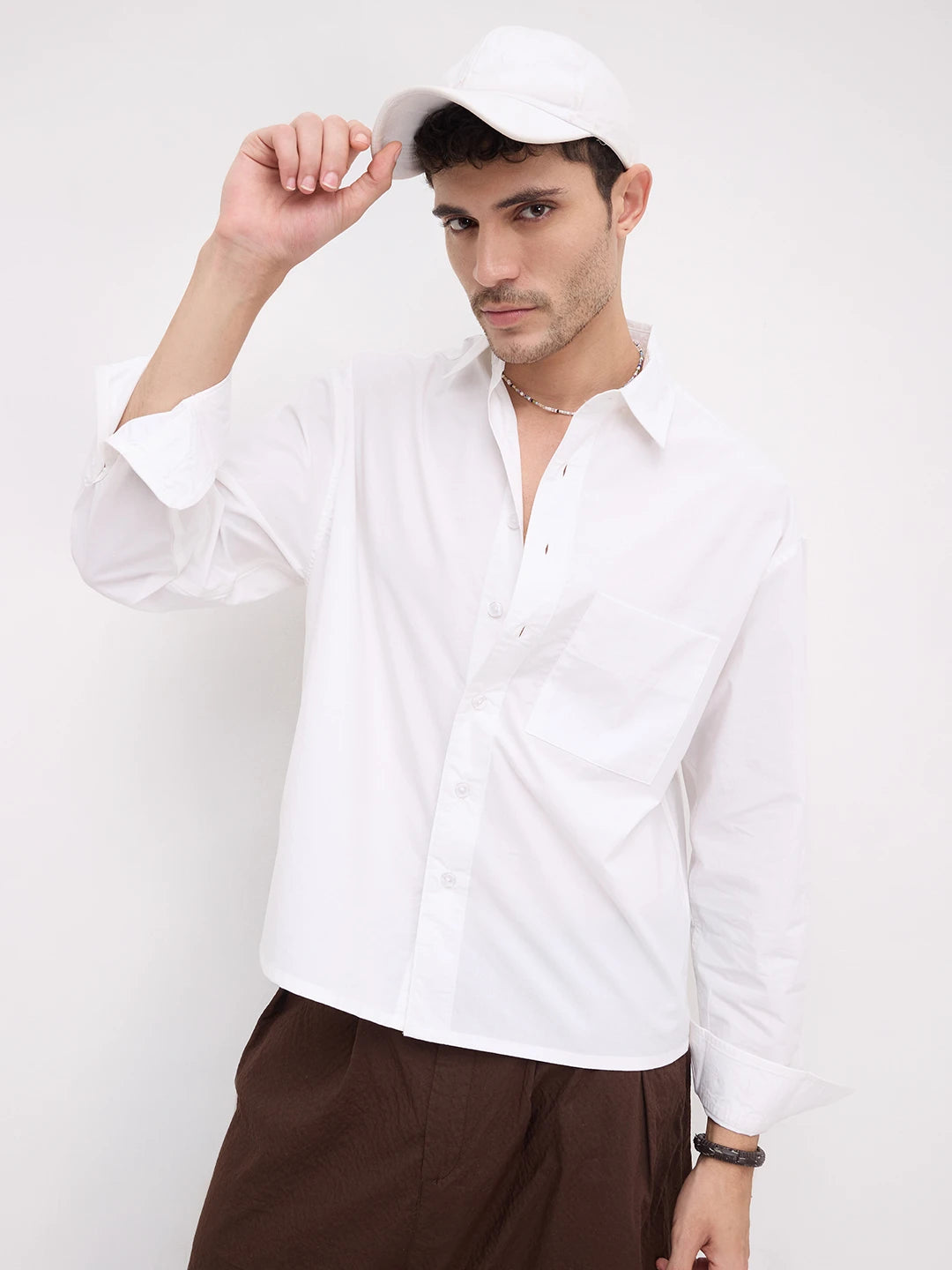 Timeless Off-White Crinkled Boxy Fit Crop Shirt