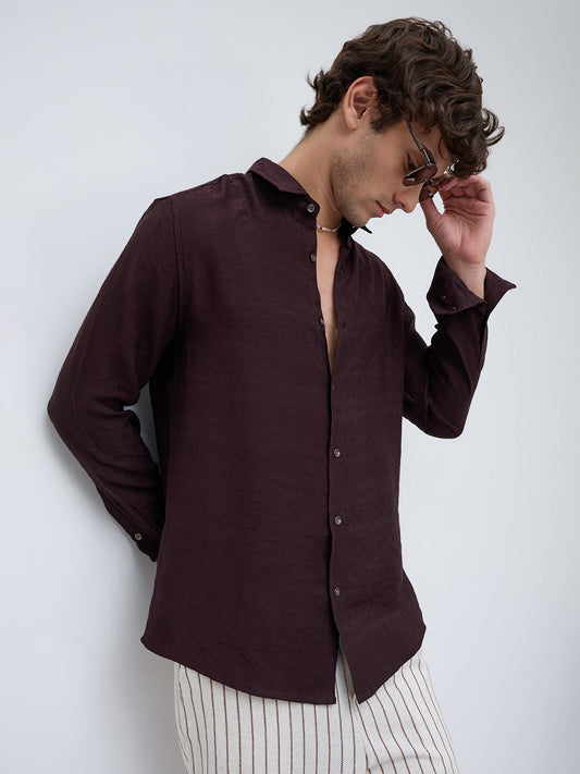 Espresso Brown Fine Textured Crepe Shirt