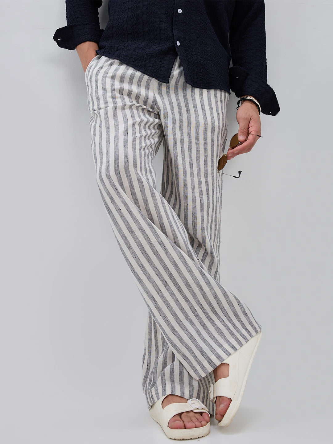 Monochrome Melange Textured Wide Leg Trousers