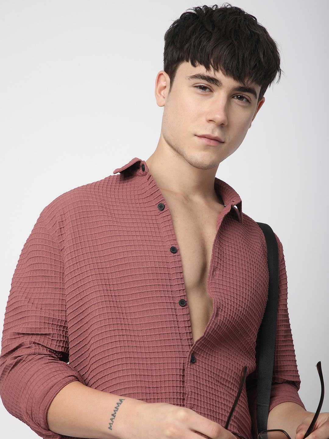 Vintage Maroon Tiny Box Checks Textured Emboss Shirt