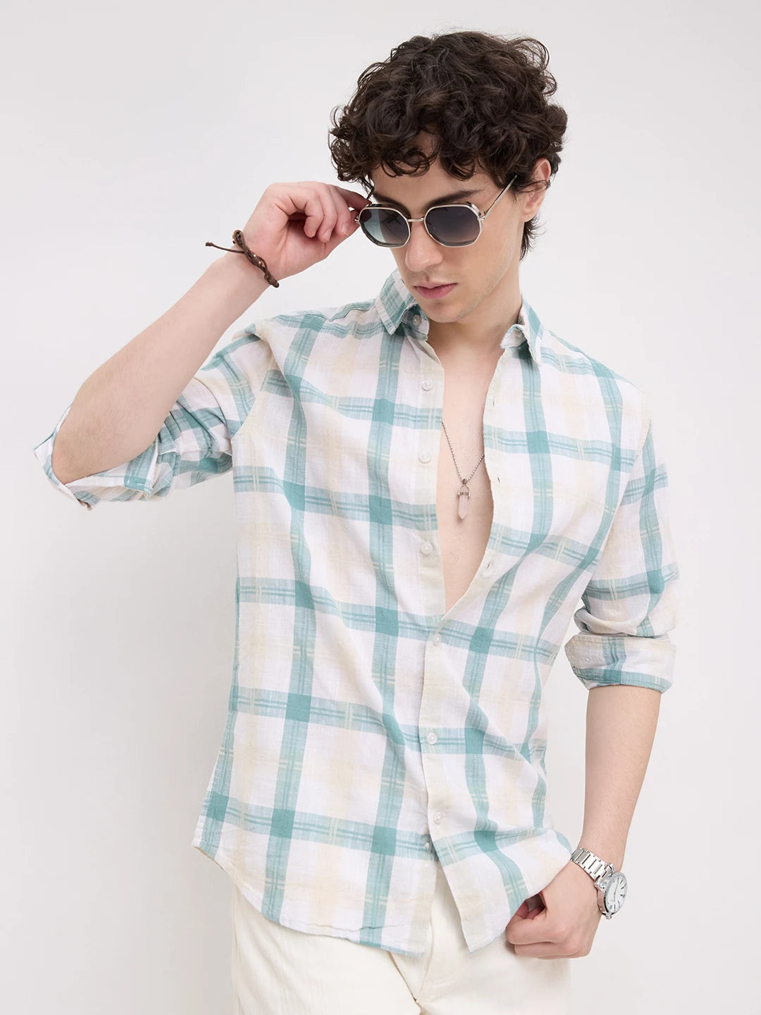 Premium Timeless Seafoam Green Block Checks Shirt