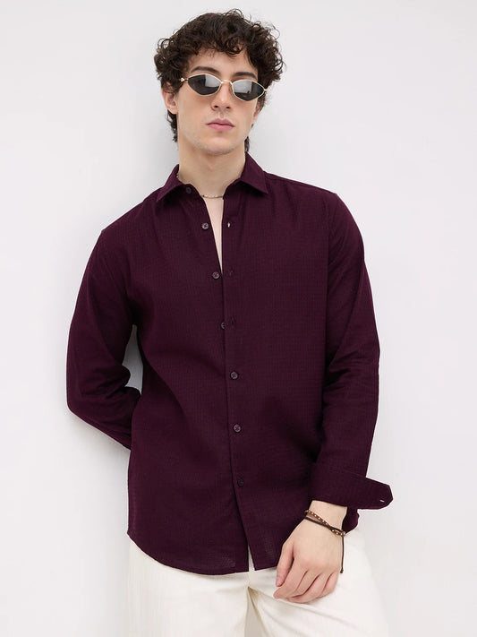 Deep Wine Micro Waffle Textured Shirt
