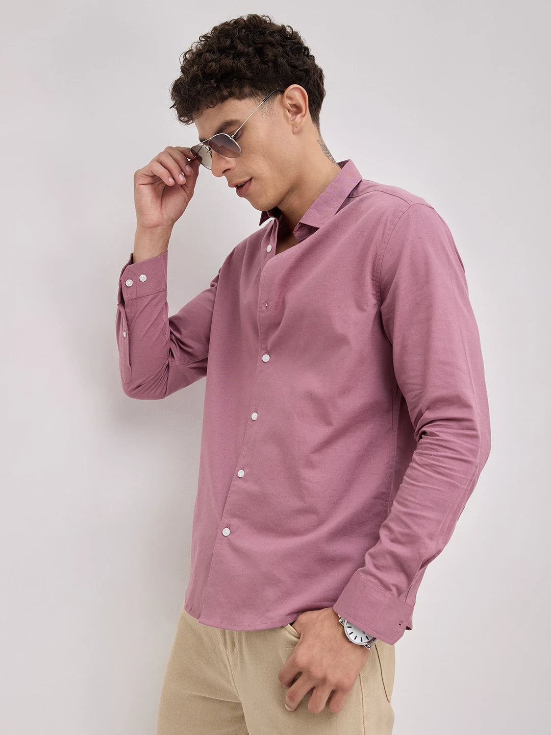 Luxe Mauve Linen Blend Shirt