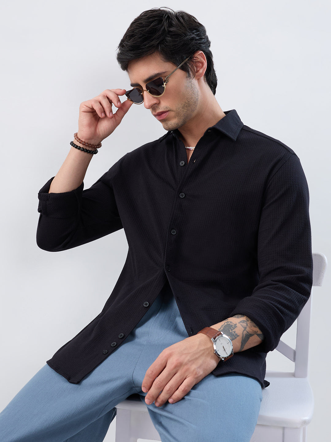 Black Jacquard Knit Everyday Shirt