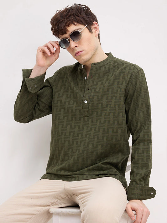 Elevated Olive Architectural Weave Kurta