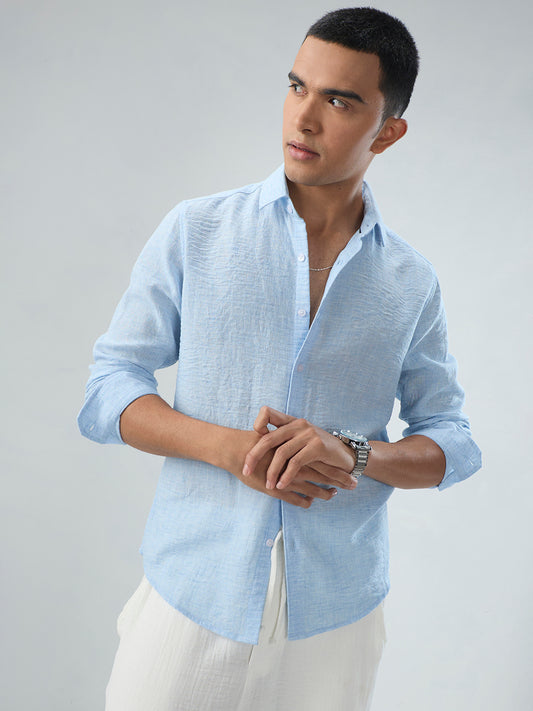 Minimal Soft Blue Everyday Textured Shirt