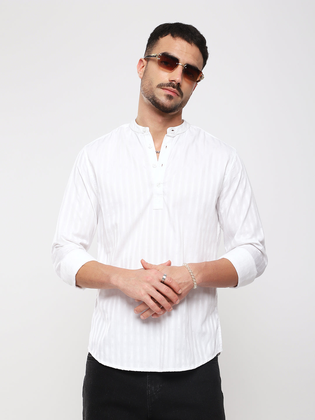 Luminous Pearl White Striped Kurta