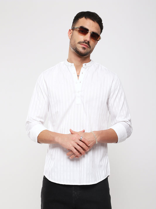 Luminous Pearl White Striped Kurta