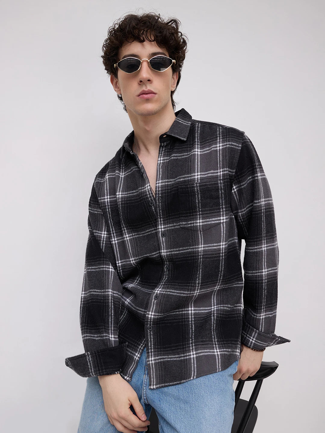 Black & White Tartan Checked Flannel Shirt
