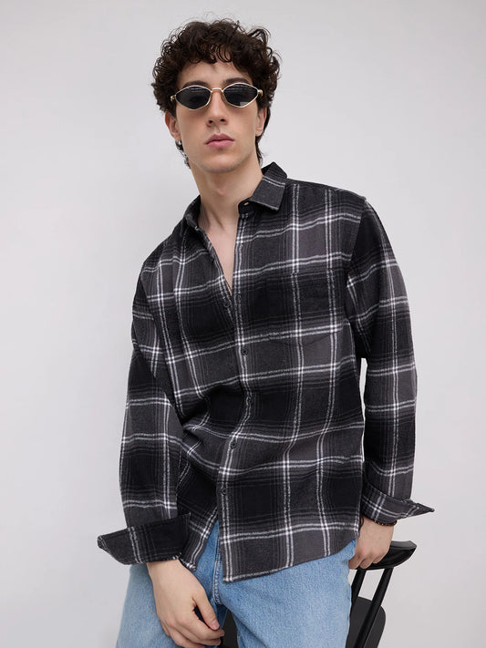 Black & White Tartan Checked Flannel Shirt
