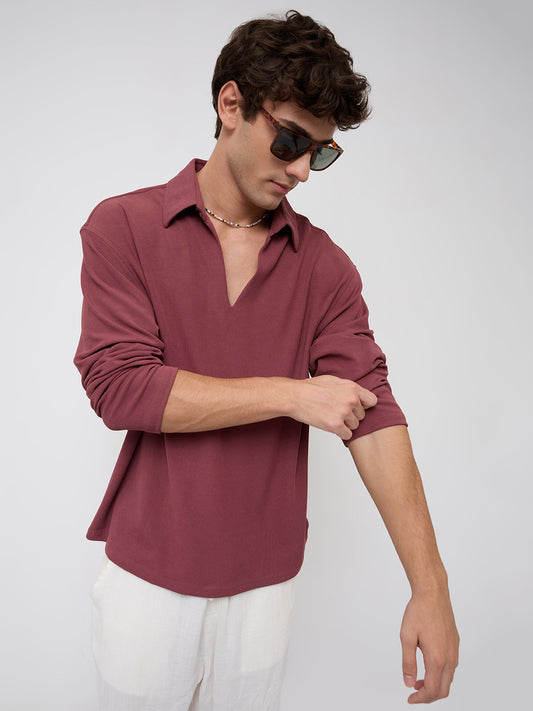 Classic Rouge Pink Oversized Knitted Polo Shirt