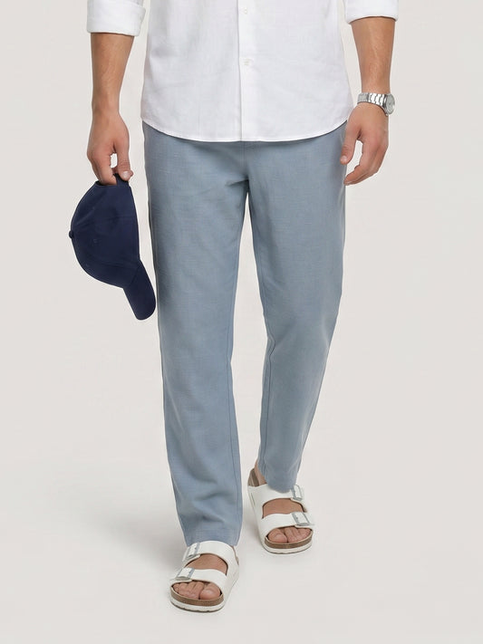 Blue Slub Chevron Textured Tapered Trousers