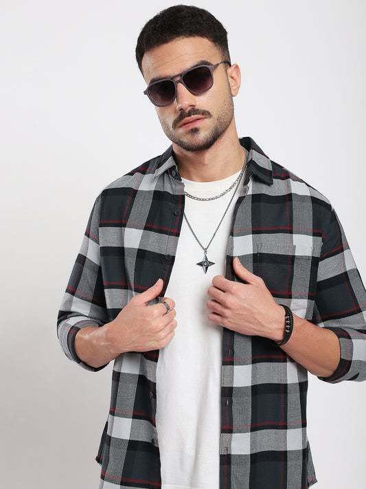Premium Cotton Urban Grey & Black Plaid Checks Shirt