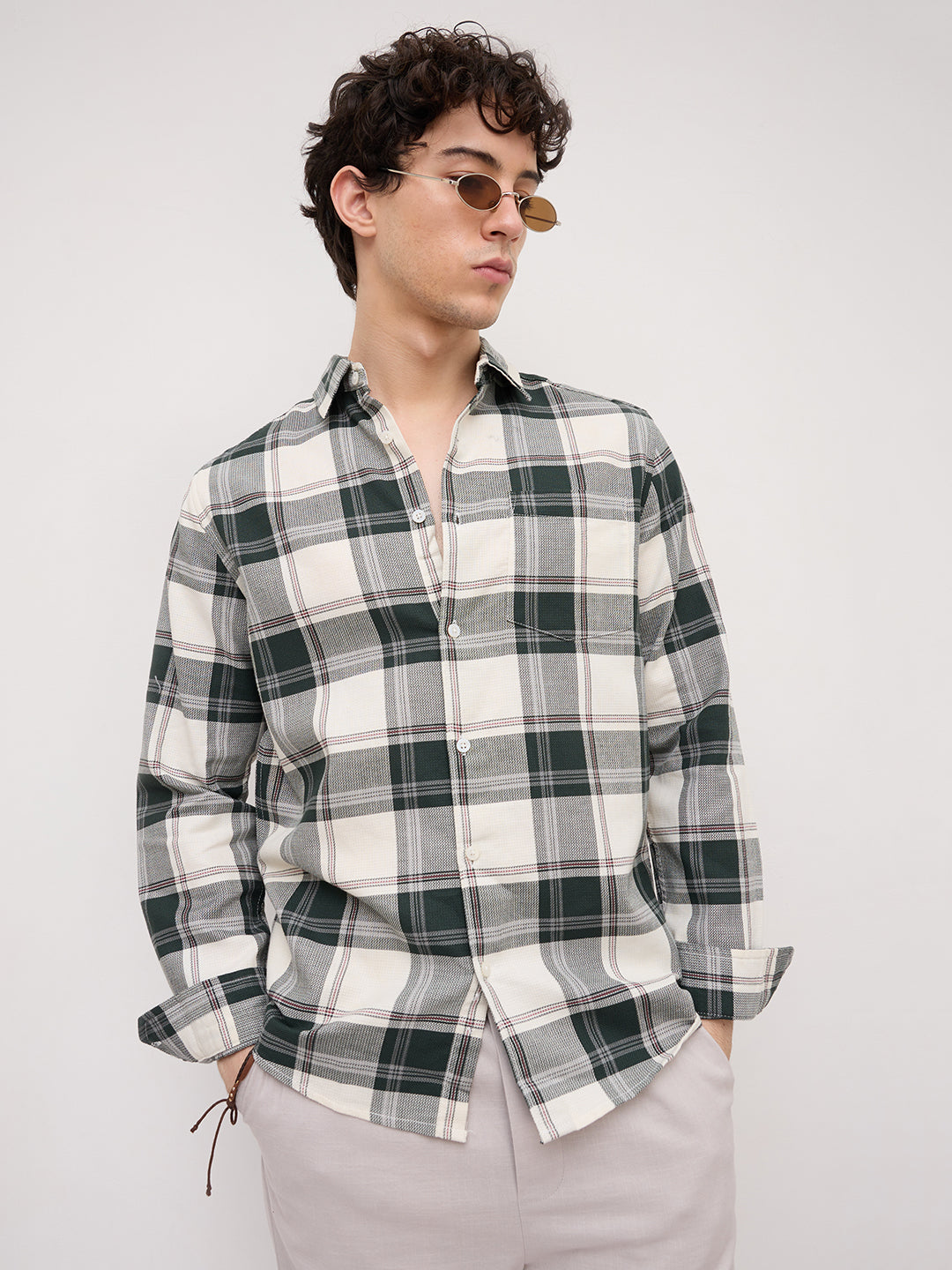 Ivory Forest Plaid Checks Shirt